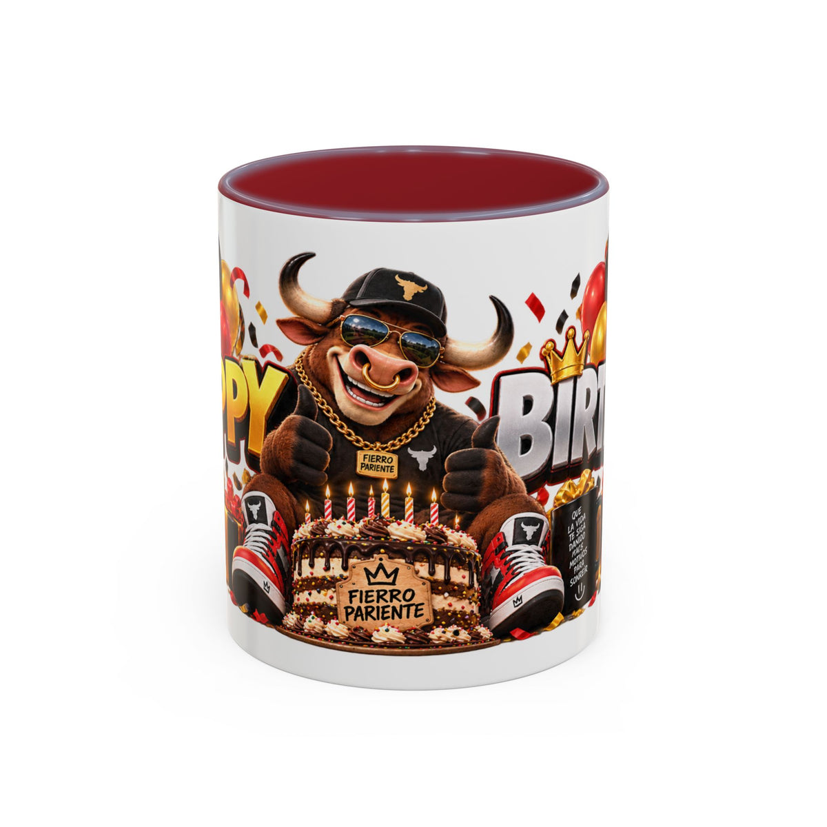 Happy Birthday Bull Mug – Colorful 3D Birthday Gift – White Coffee Mug