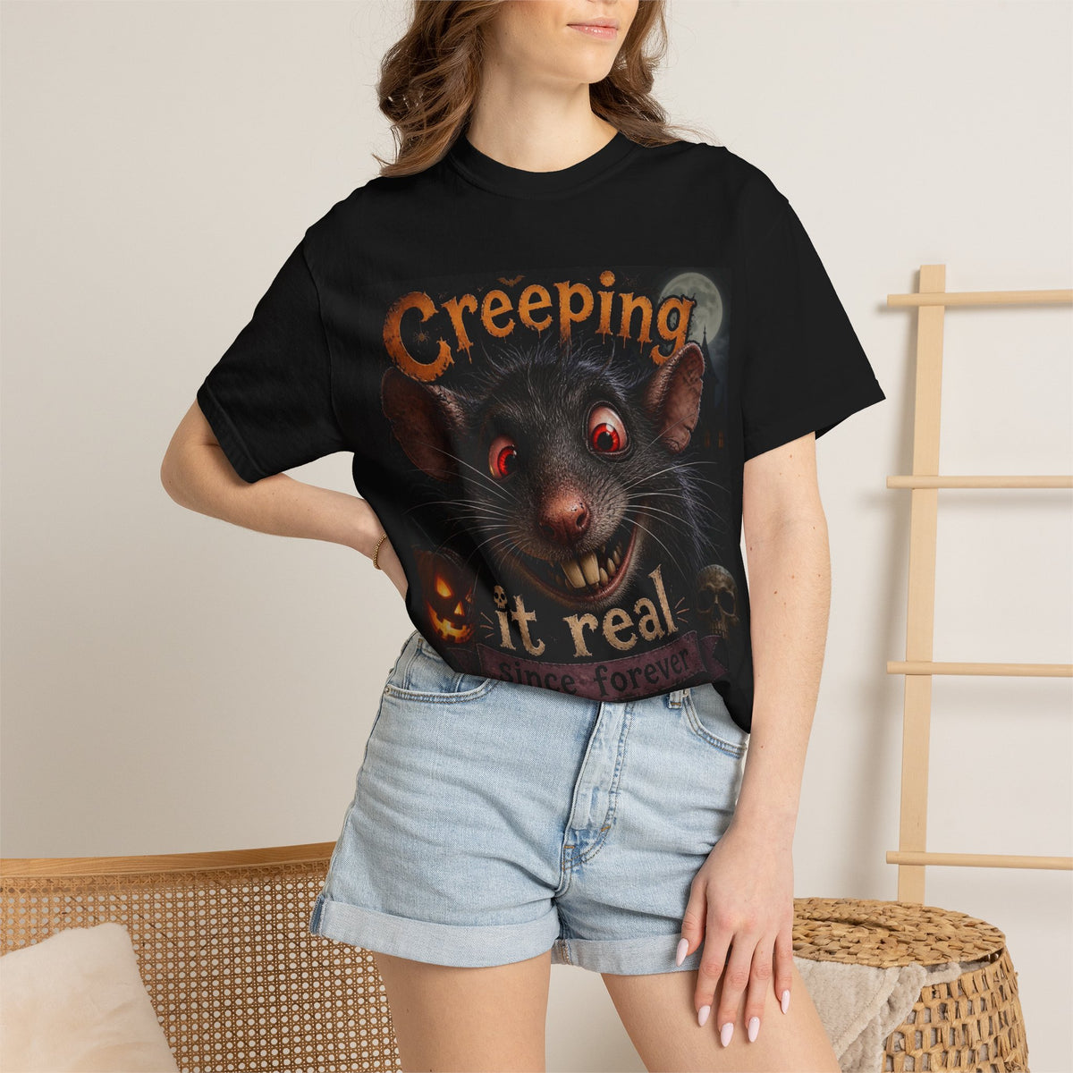 Creeping It Real Halloween T-Shirt — Vintage Spooky Rat Graphic Tee