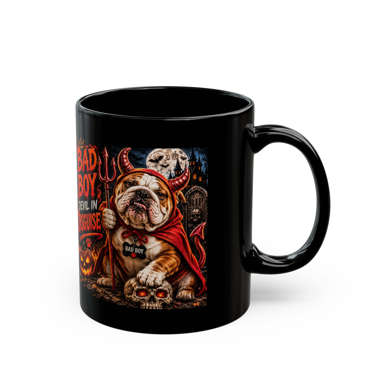 Bad Boy Devil in Disguise Mug — Halloween Bulldog Coffee Cup