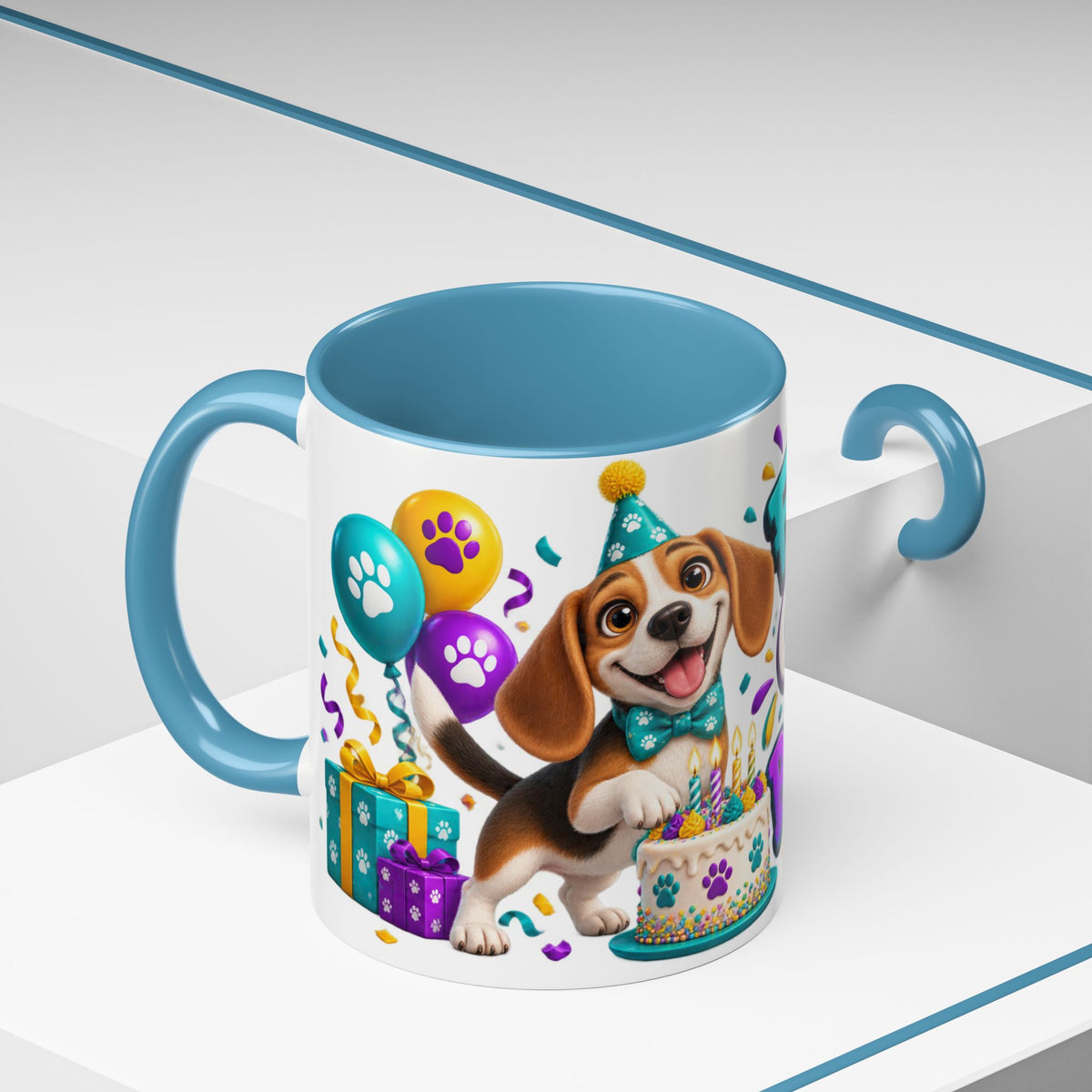 Beagle Birthday Mug – Fetch the Cake White Ceramic Coffee Cup