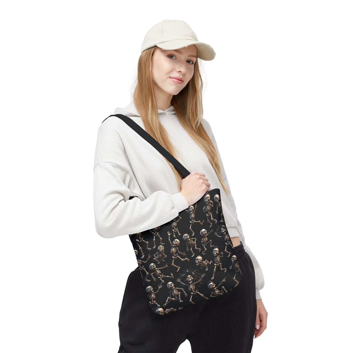 Spooky Skeleton Crew Halloween Tote Bag - Cute 3D Skeleton Pattern