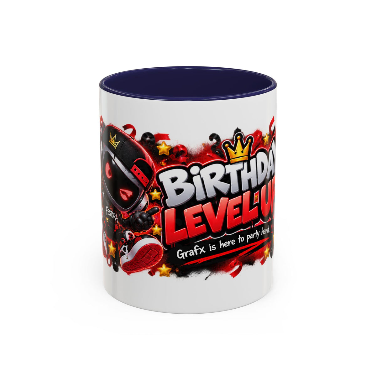 Festora Grafx Birthday Mug – Birthday Level Up Robot Coffee Cup
