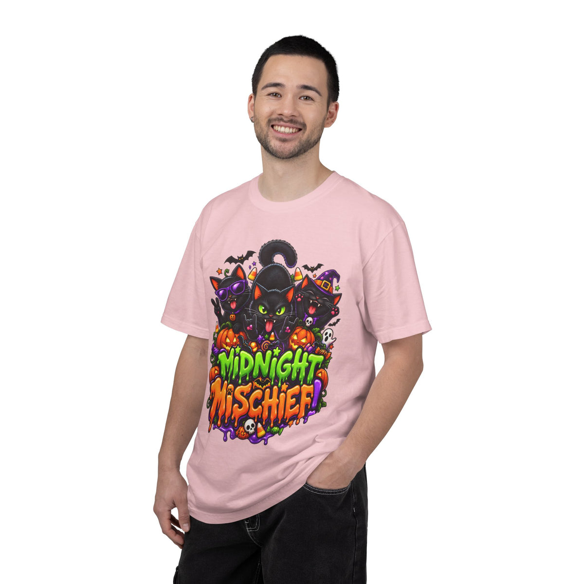 Midnight Mischief Halloween T-Shirt – Funny Black Cat Graphic Tee