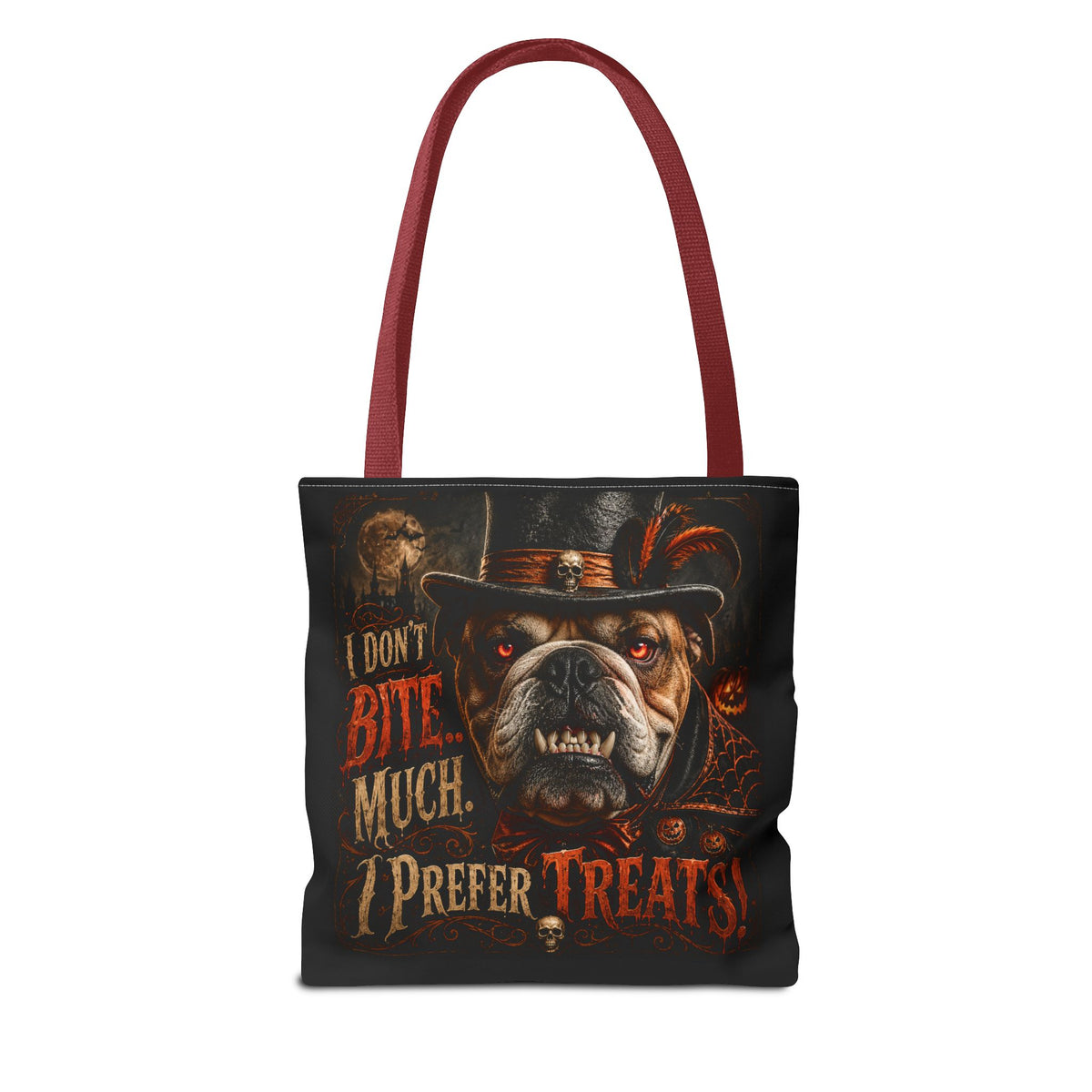 Halloween Bulldog Tote Bag — "I Don't Bite Much, I Prefer Treats" Candy‑Lovers Reusable Bag