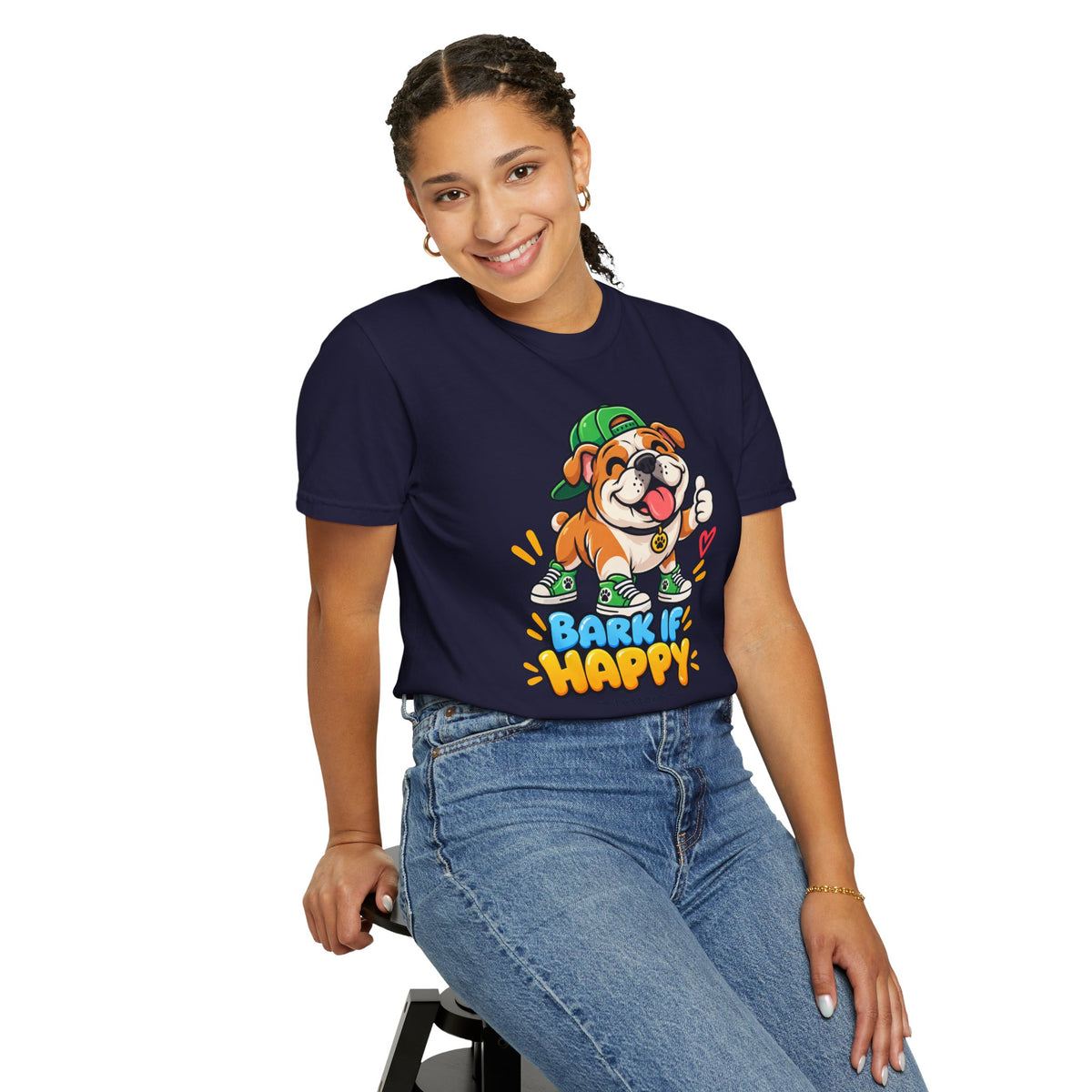Bark If Happy – Cute Bulldog Graphic T-Shirt