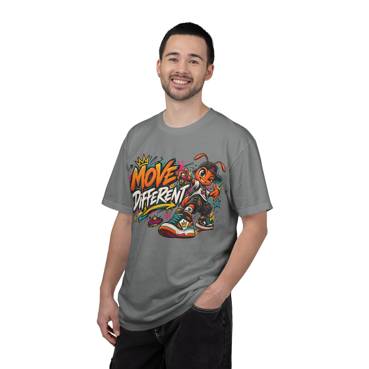 Move Different Graphic T-Shirt — Streetwear Skate Ant Mascot Design