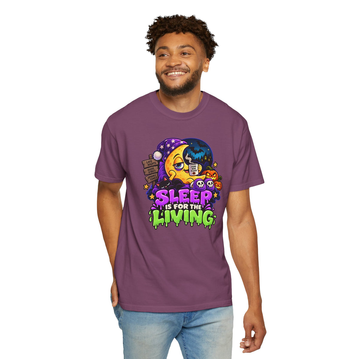 Sleep Is for the Living – Funny Halloween Moon T-Shirt