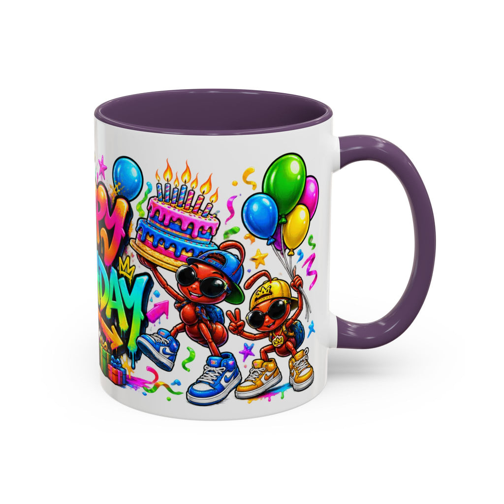 Happy Birthday Accent Coffee Mug - Colorful Graffiti Party Design (11 oz)