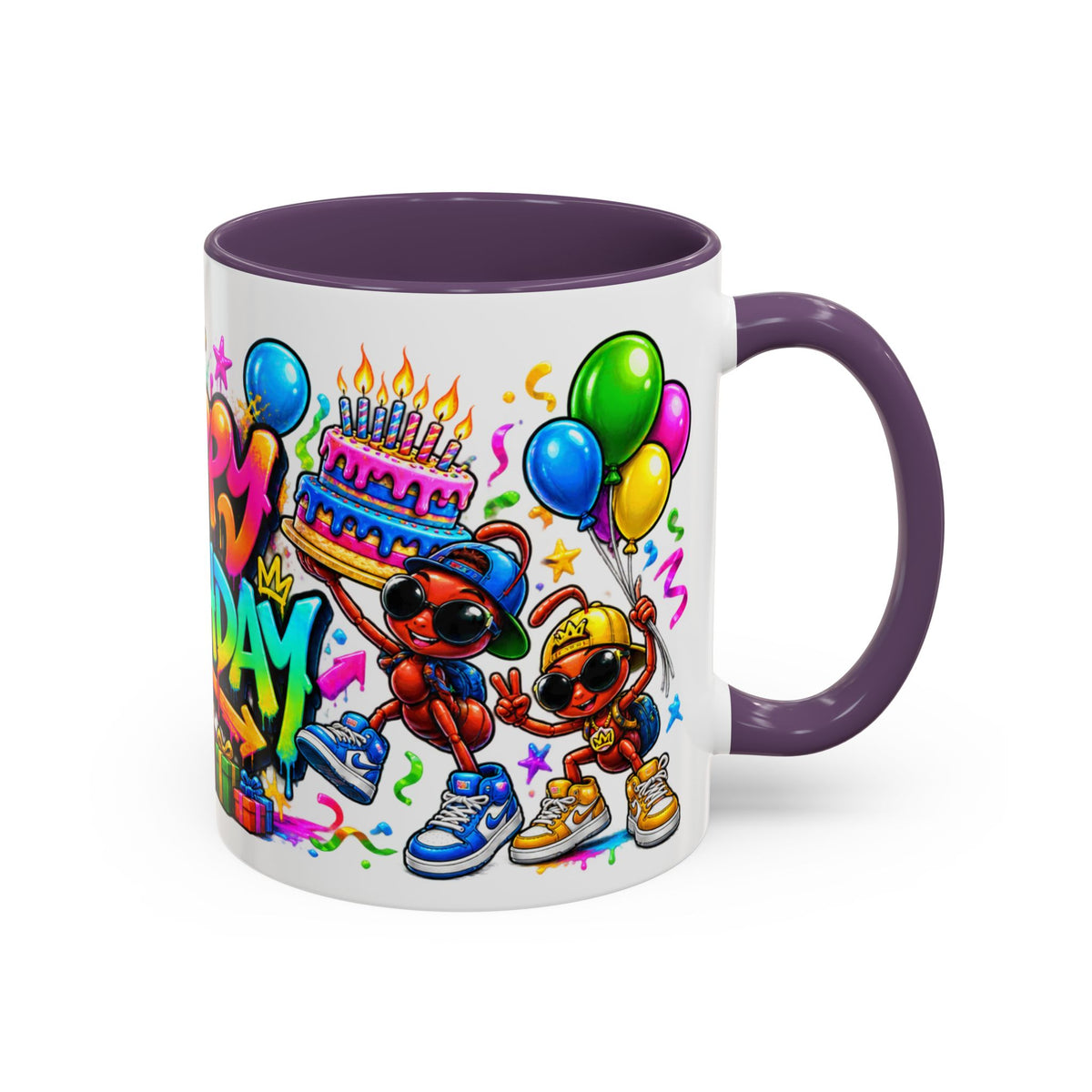 Happy Birthday Accent Coffee Mug - Colorful Graffiti Party Design (11 oz)