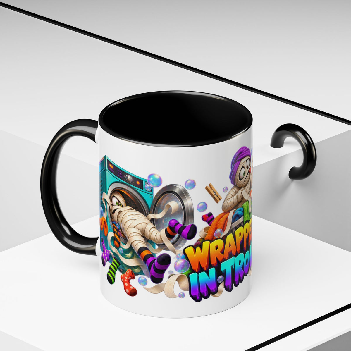Wrapped Up in Trouble Mummy Halloween White Mug