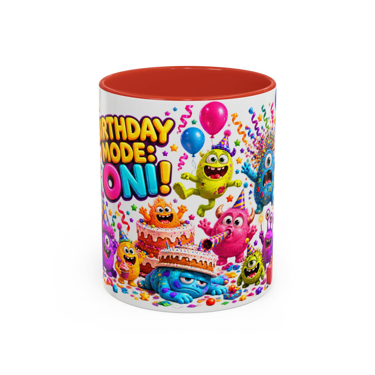 Birthday Mode On Monsters Coffee Mug — Colorful Party Coffee Cup (11/15oz)