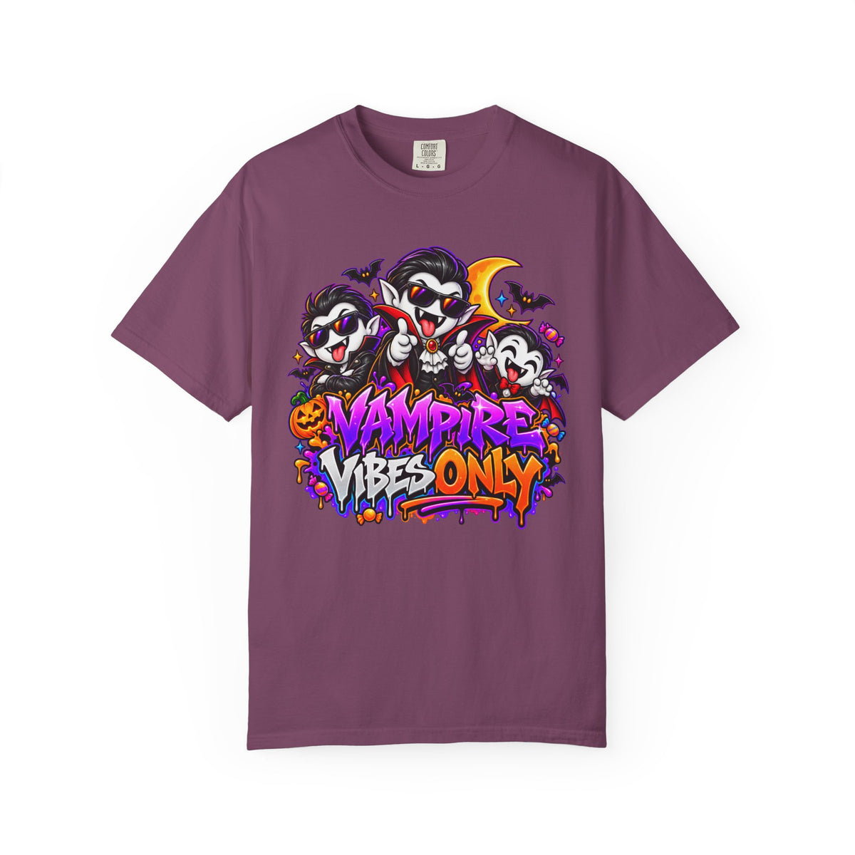 Neon Vampire Vibes Halloween Unisex Garment-Dyed T-Shirt Featuring a Cool Festora Vampire Crew