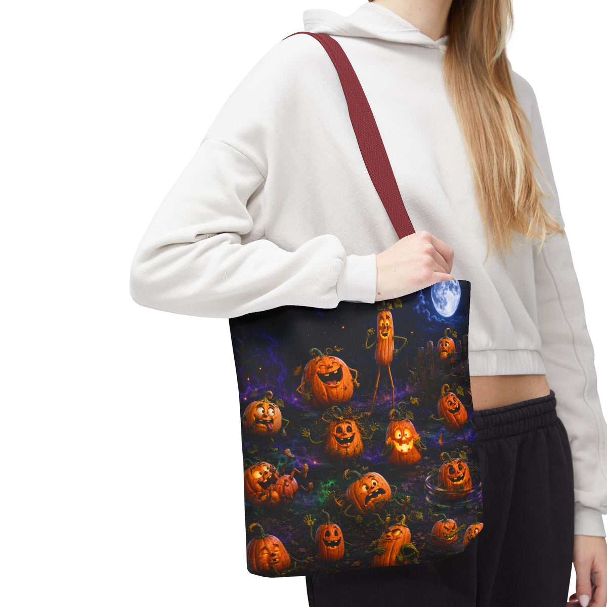 Halloween Pumpkin Patch Tote Bag — Spooky Jack-o'-Lantern All-Over Print