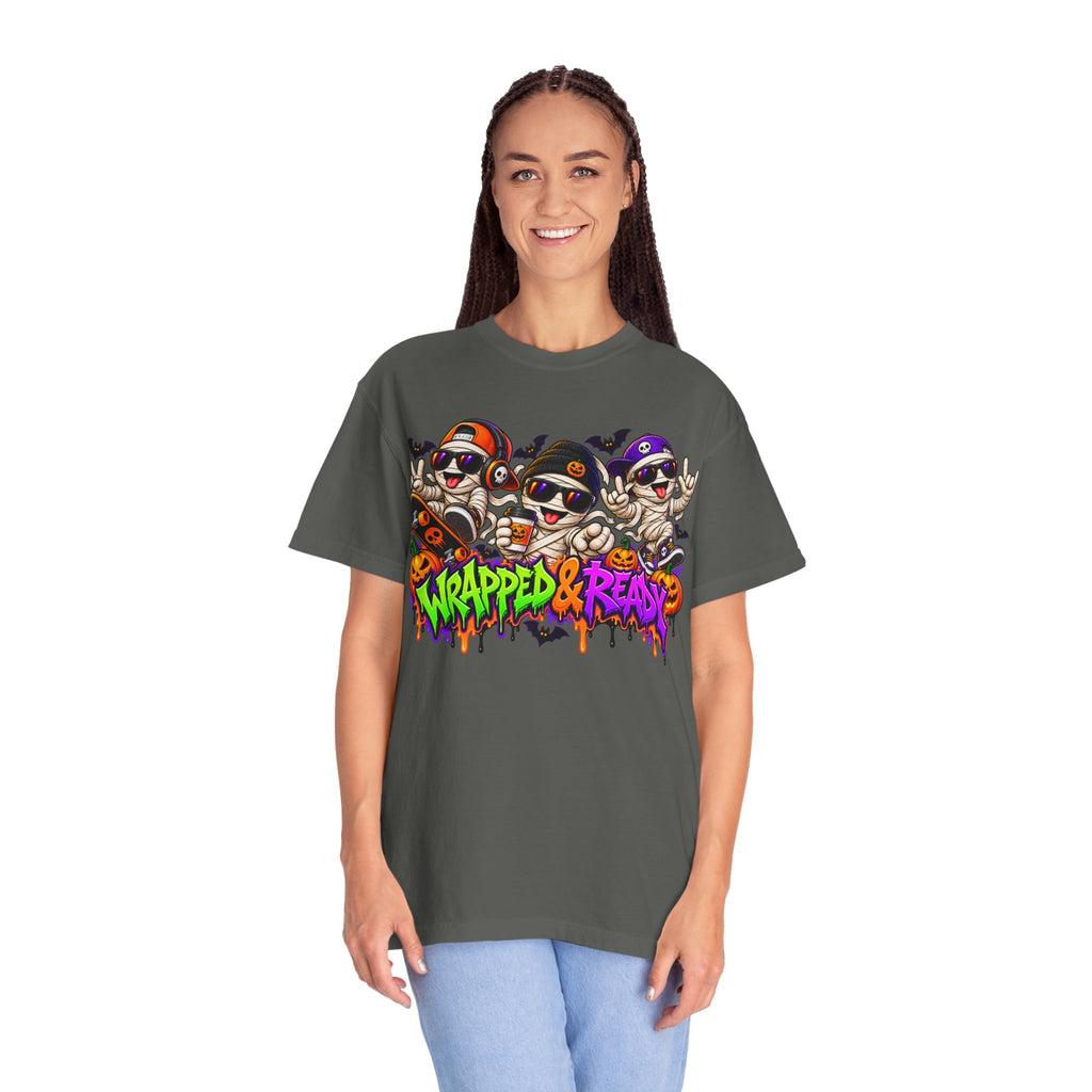 Wrapped & Ready – Halloween Mummy Crew Graphic T-Shirt