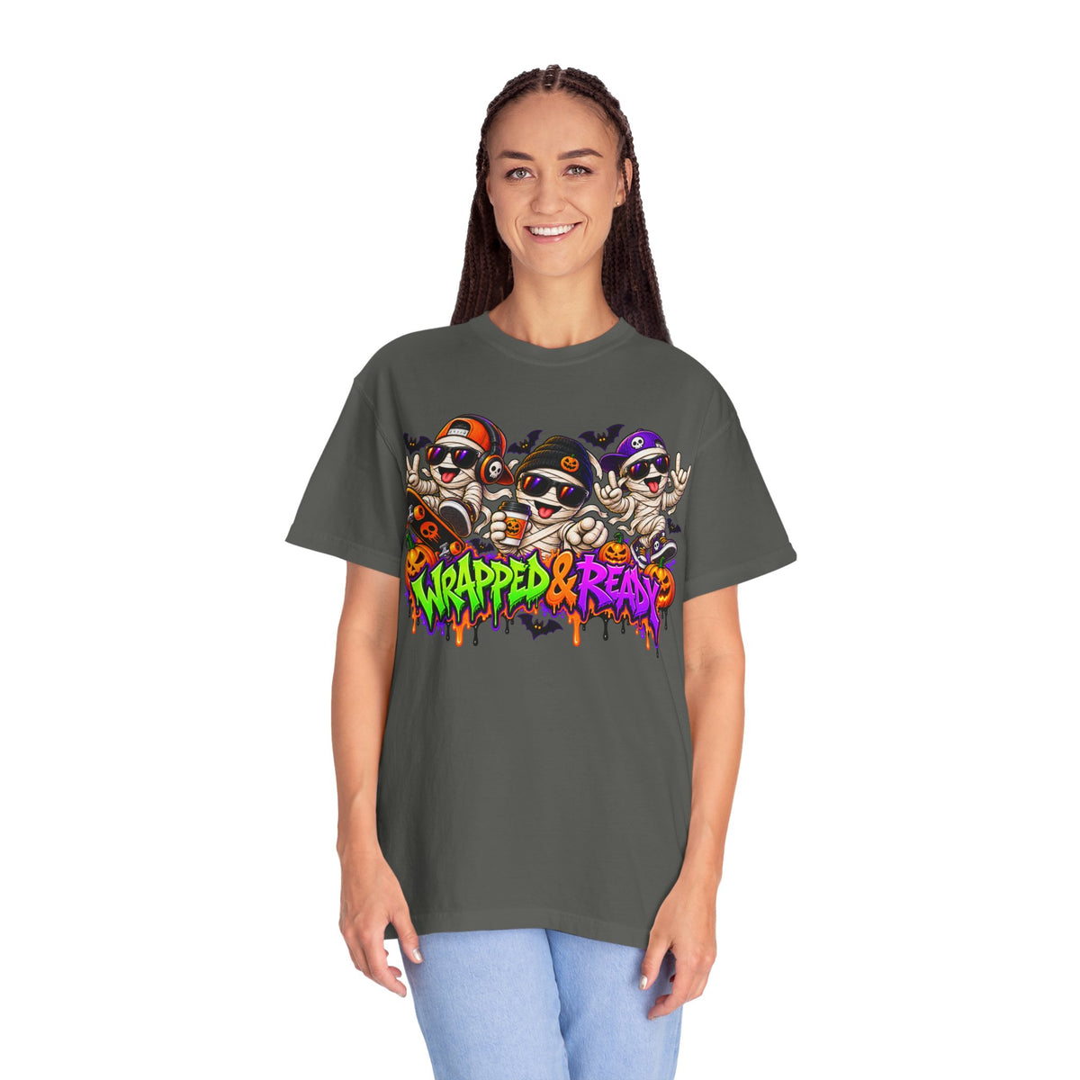 Wrapped & Ready – Halloween Mummy Crew Graphic T-Shirt