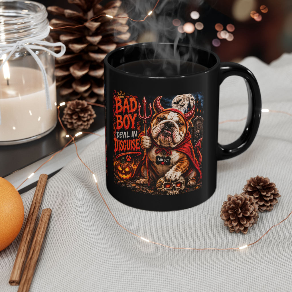 Bad Boy Devil in Disguise Mug — Halloween Bulldog Coffee Cup