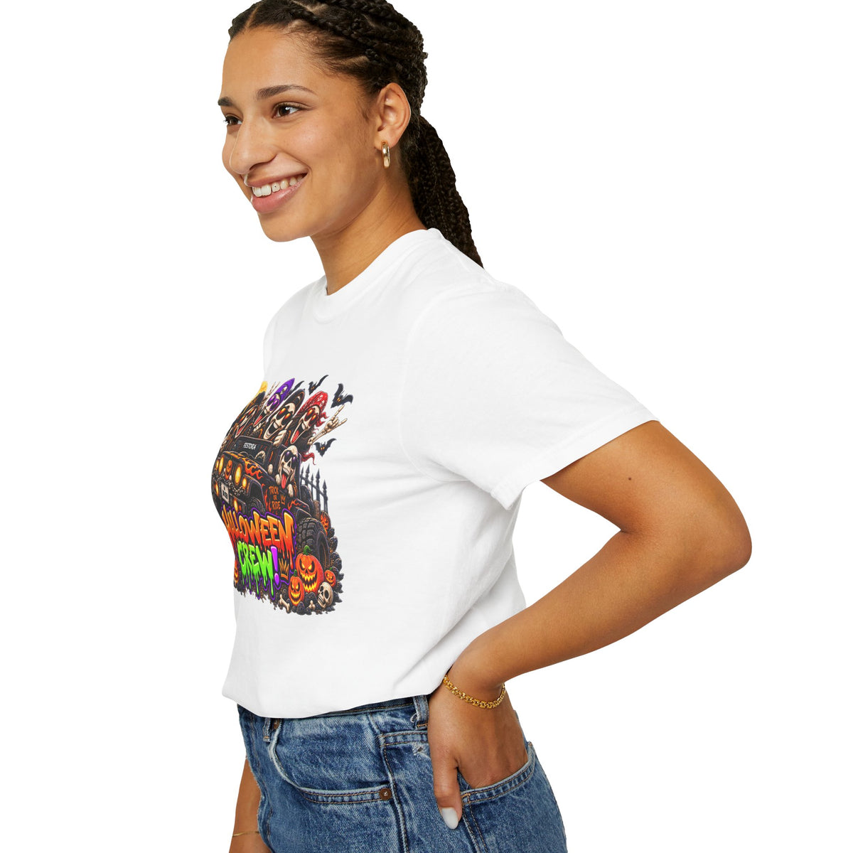 Halloween Crew T-Shirt – Skeleton Jeep Spooky Graphic Tee