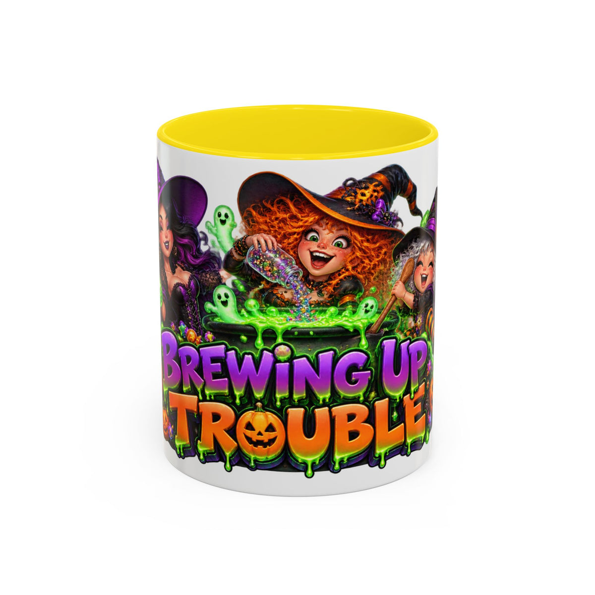 Brewing Up Trouble Witches Halloween White Mug