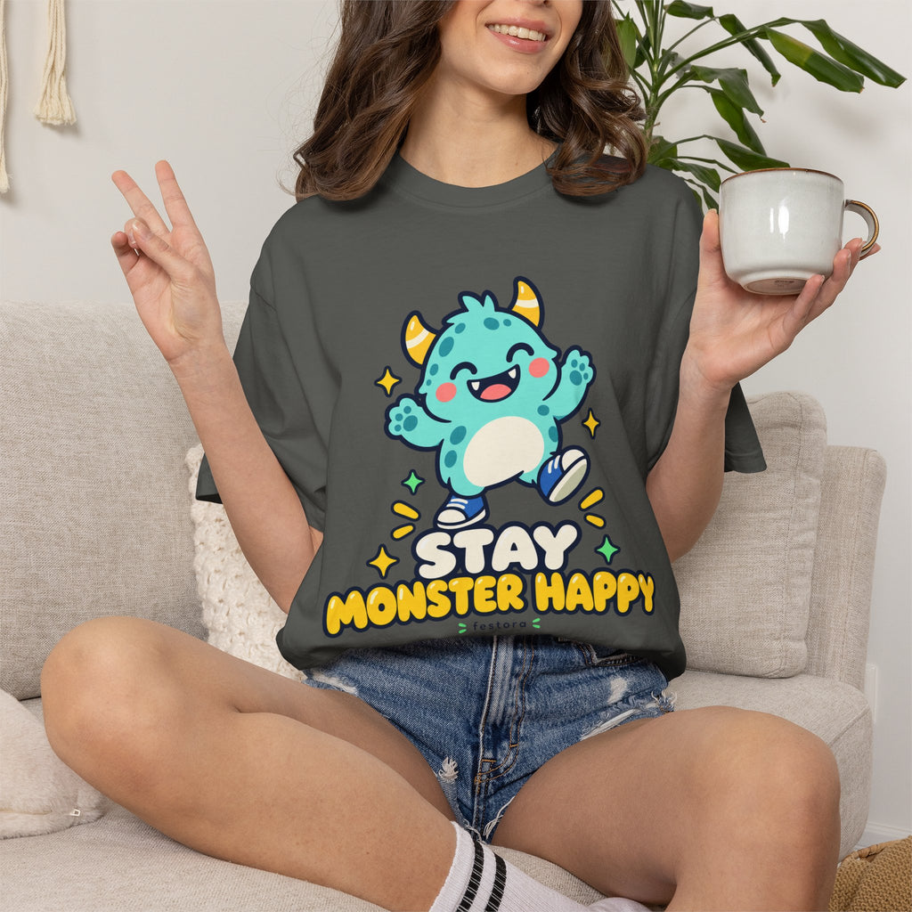 Stay Monster Happy – Cute Monster Graphic T-Shirt