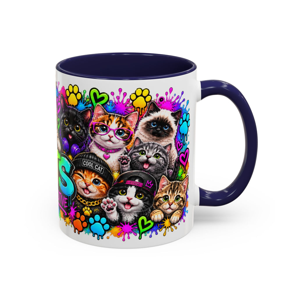 Cats Stay Pawsitive Accent Coffee Mug – Colorful Cute Cat Paw Print Design (11oz)