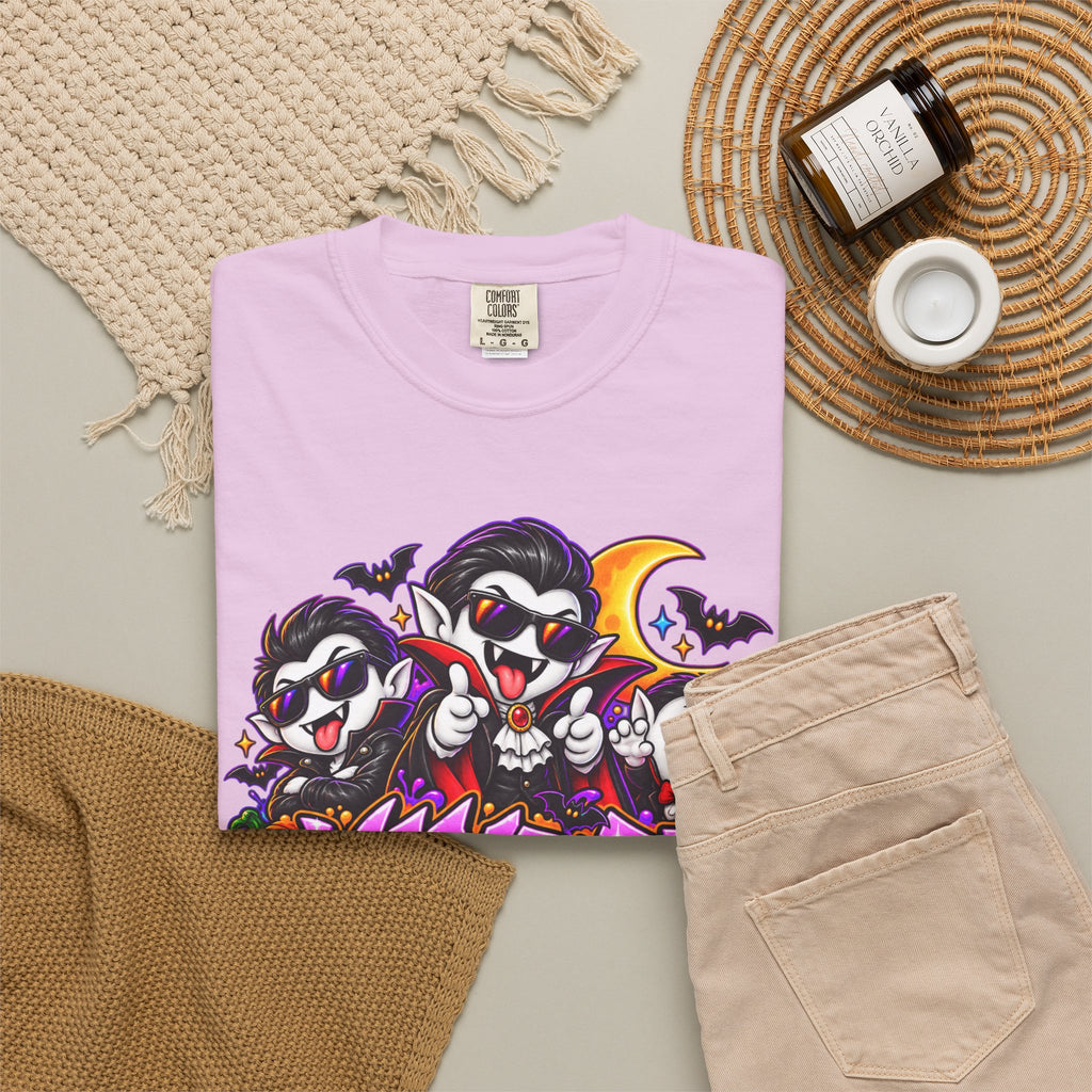 Neon Vampire Vibes Halloween Unisex Garment-Dyed T-Shirt Featuring a Cool Festora Vampire Crew