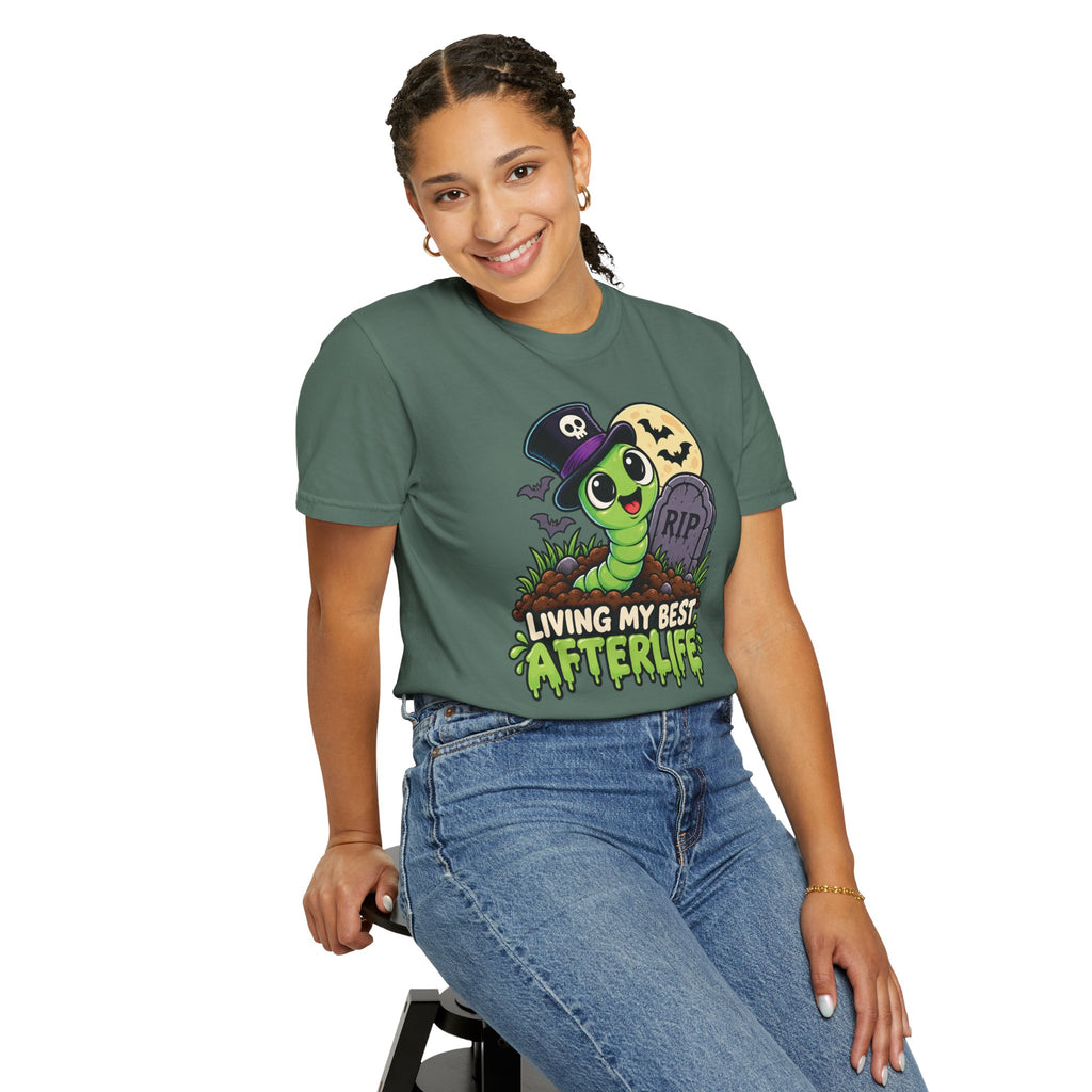 Living My Best Afterlife – Cute Halloween Graveyard Worm T-Shirt