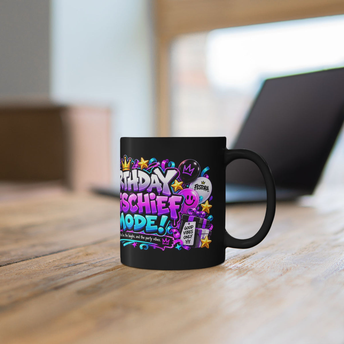 Birthday Mischief Mode Black Mug – Festora Alien Trix Birthday Cup