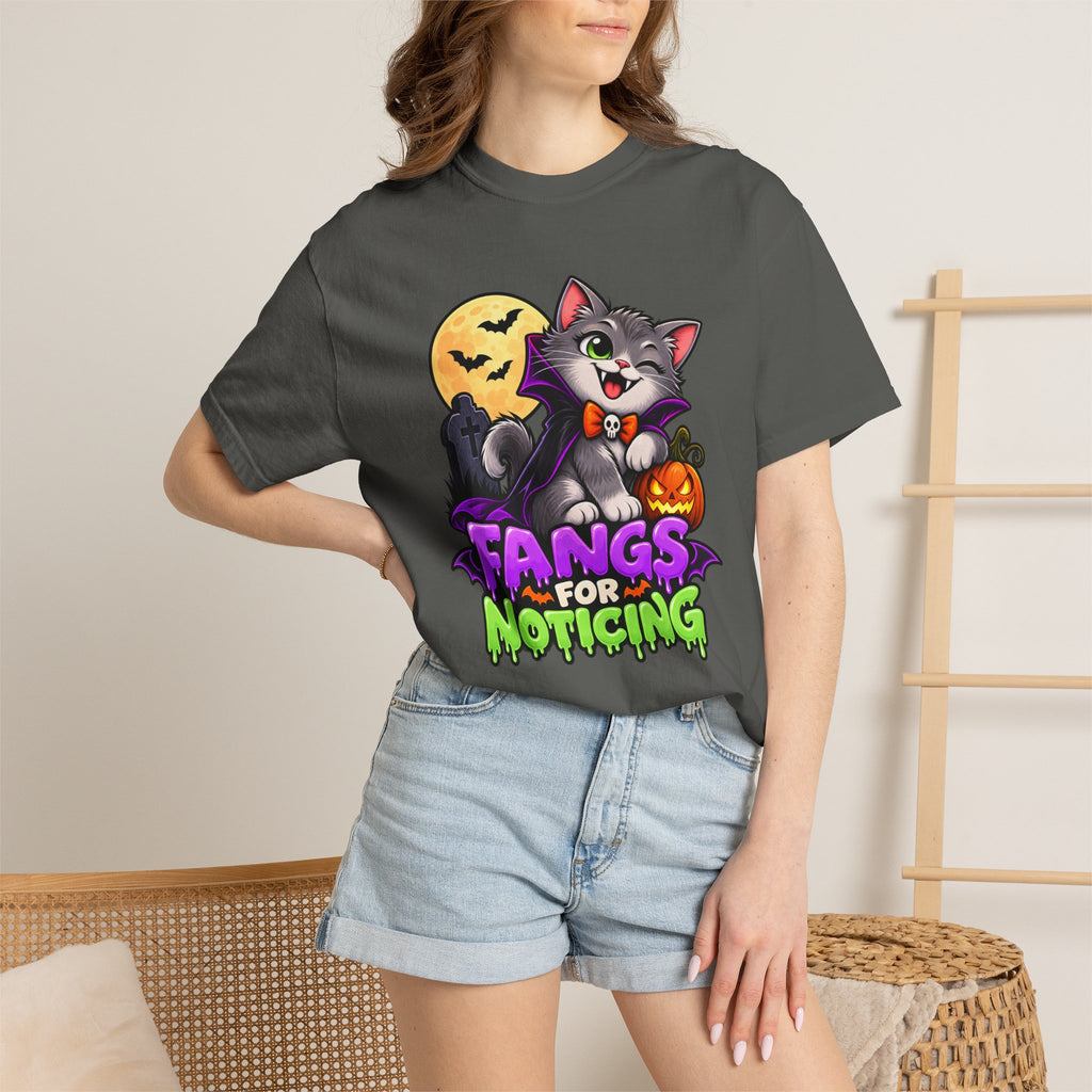 Fangs for Noticing – Cute Vampire Cat Halloween T-Shirt