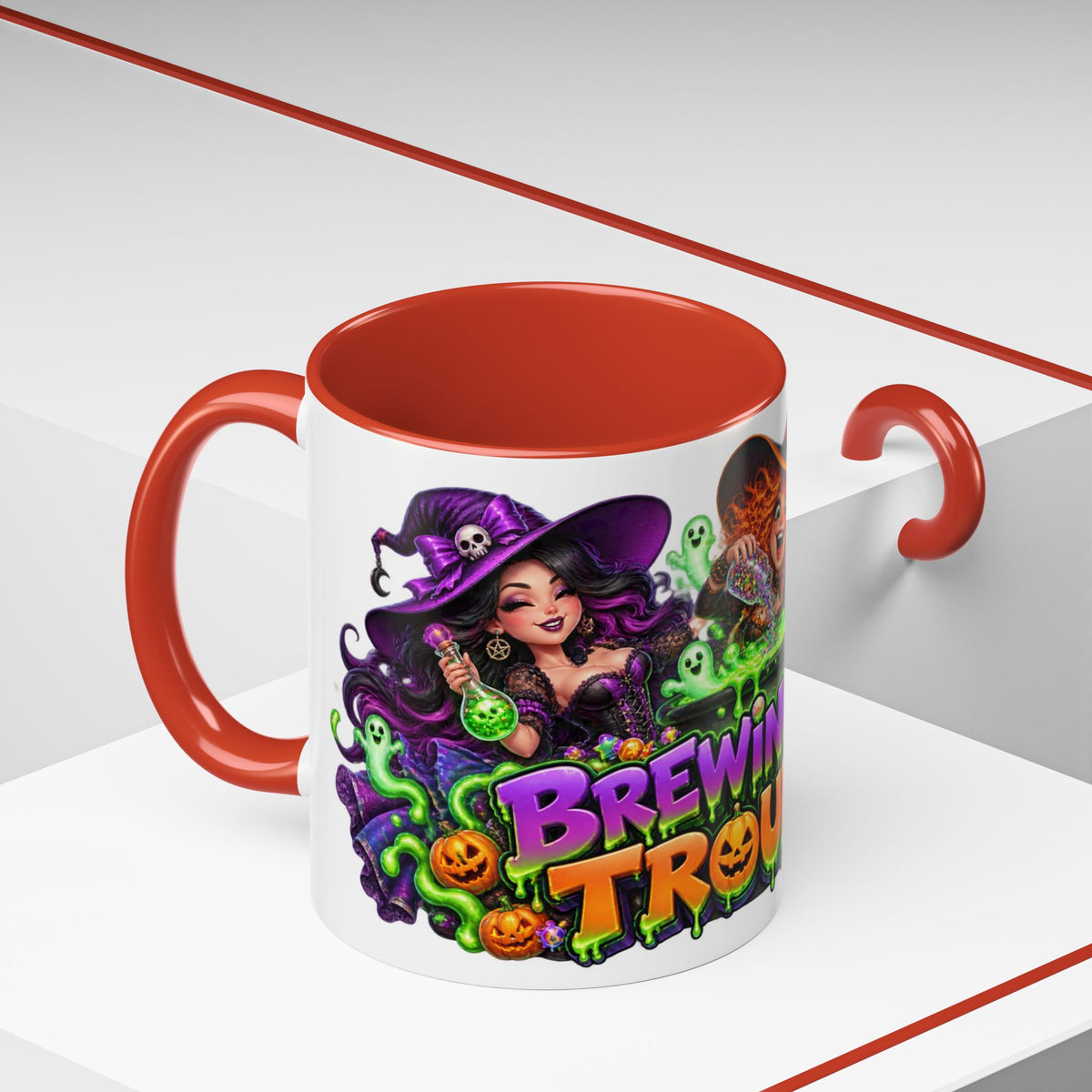 Brewing Up Trouble Witches Halloween White Mug