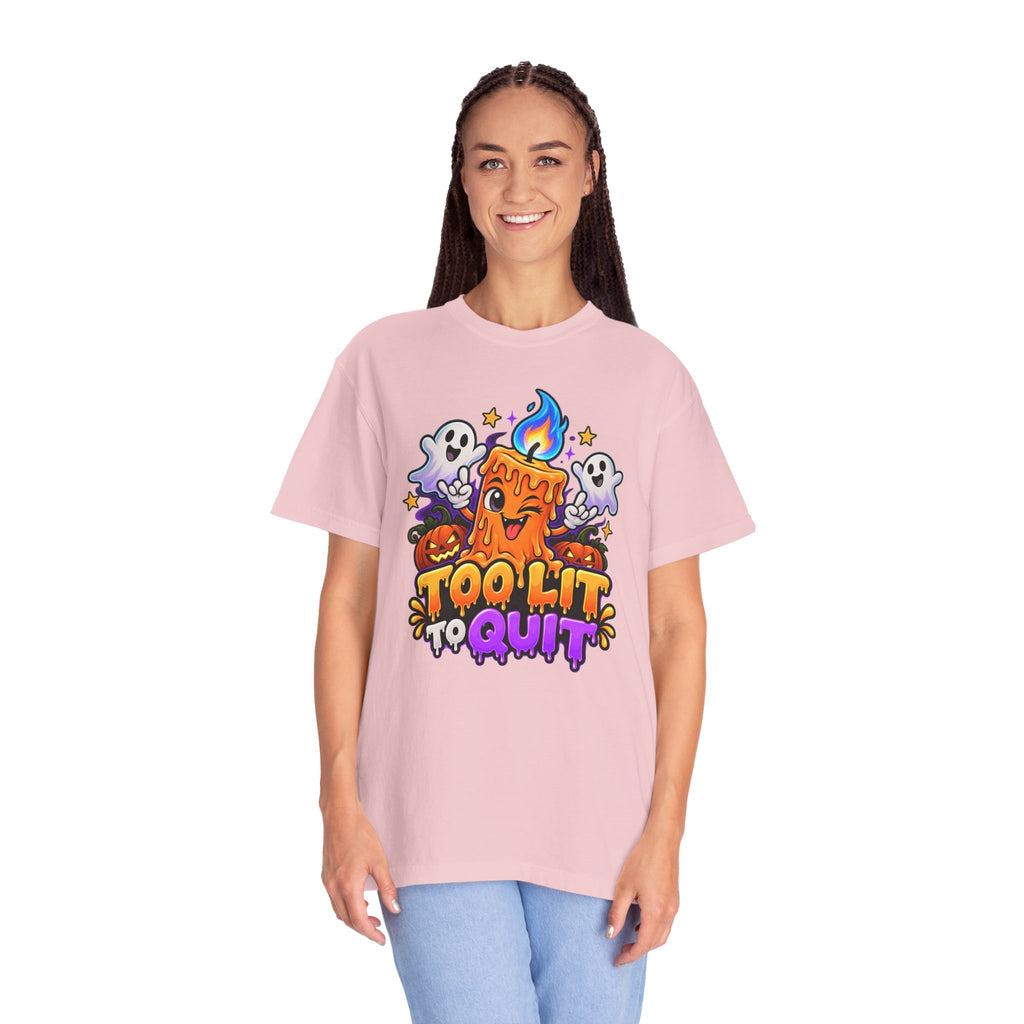 Too Lit to Quit – Funny Halloween Candle T-Shirt