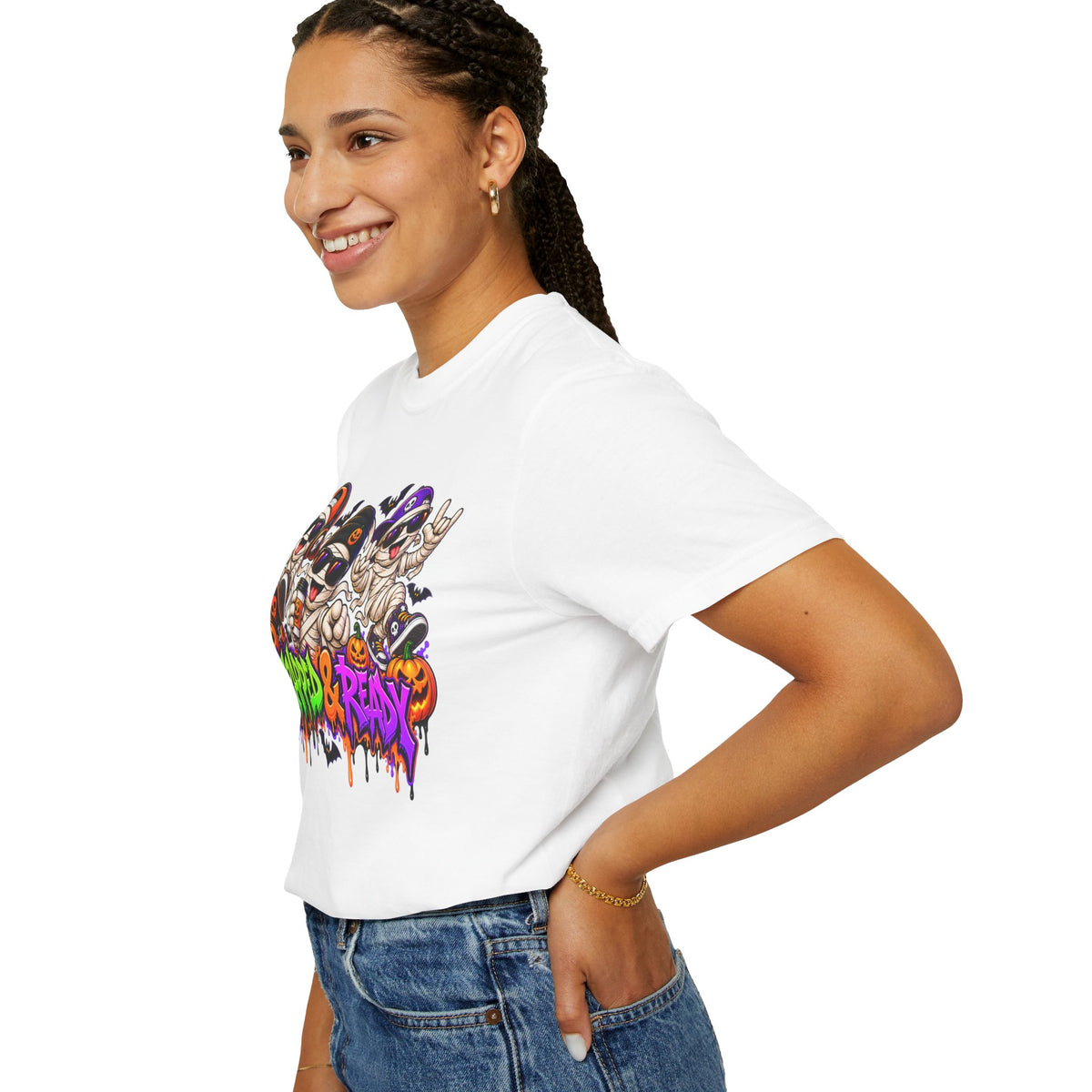 Wrapped & Ready – Halloween Mummy Crew Graphic T-Shirt