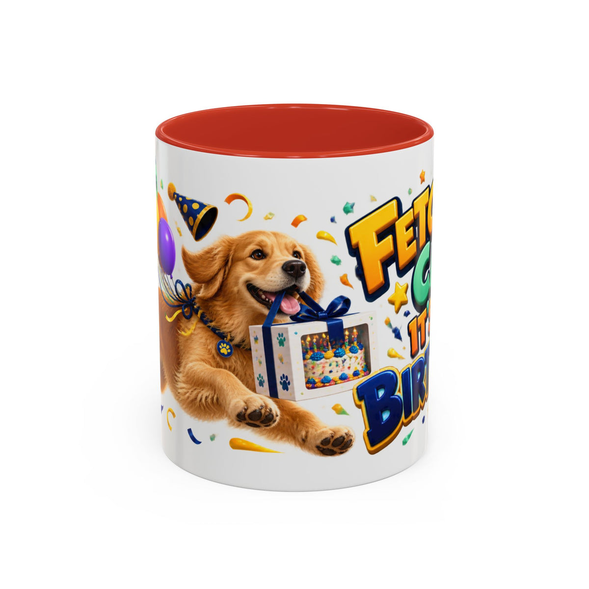 Fetch the Cake Golden Retriever Birthday White Mug