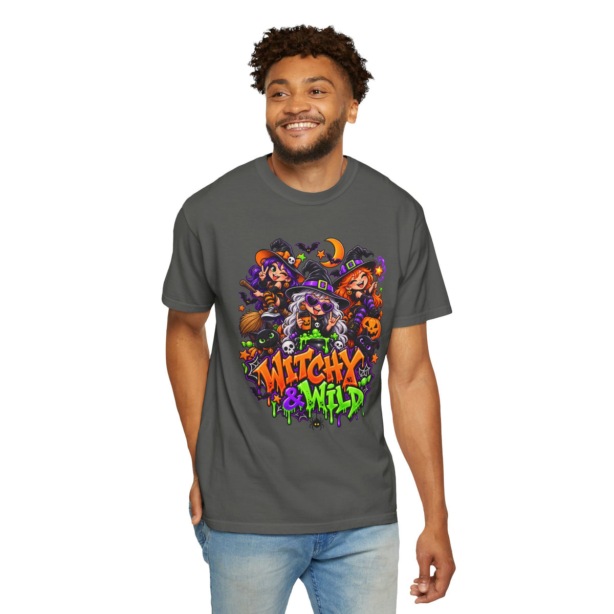 Witchy & Wild – Halloween Witch Crew Graphic T-Shirt