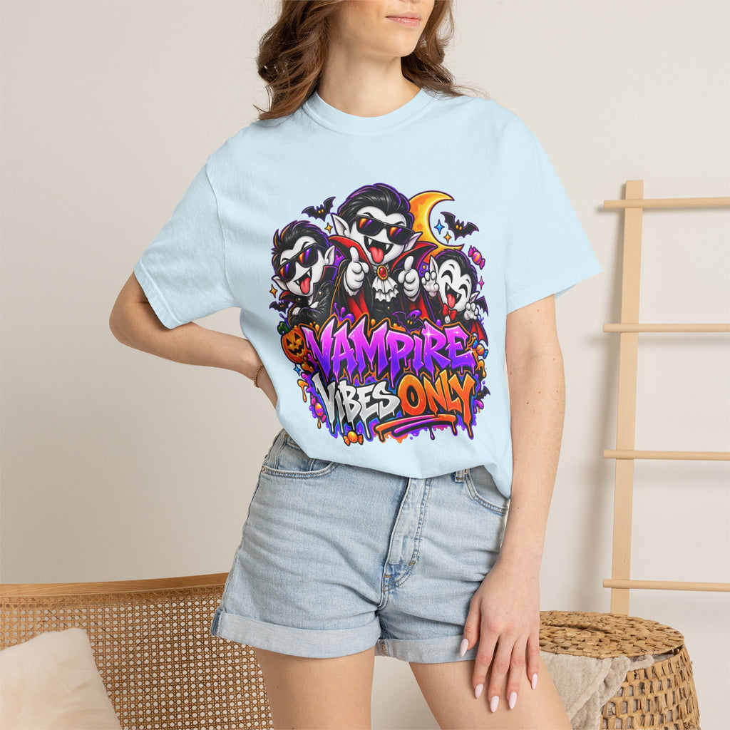 Neon Vampire Vibes Halloween Unisex Garment-Dyed T-Shirt Featuring a Cool Festora Vampire Crew