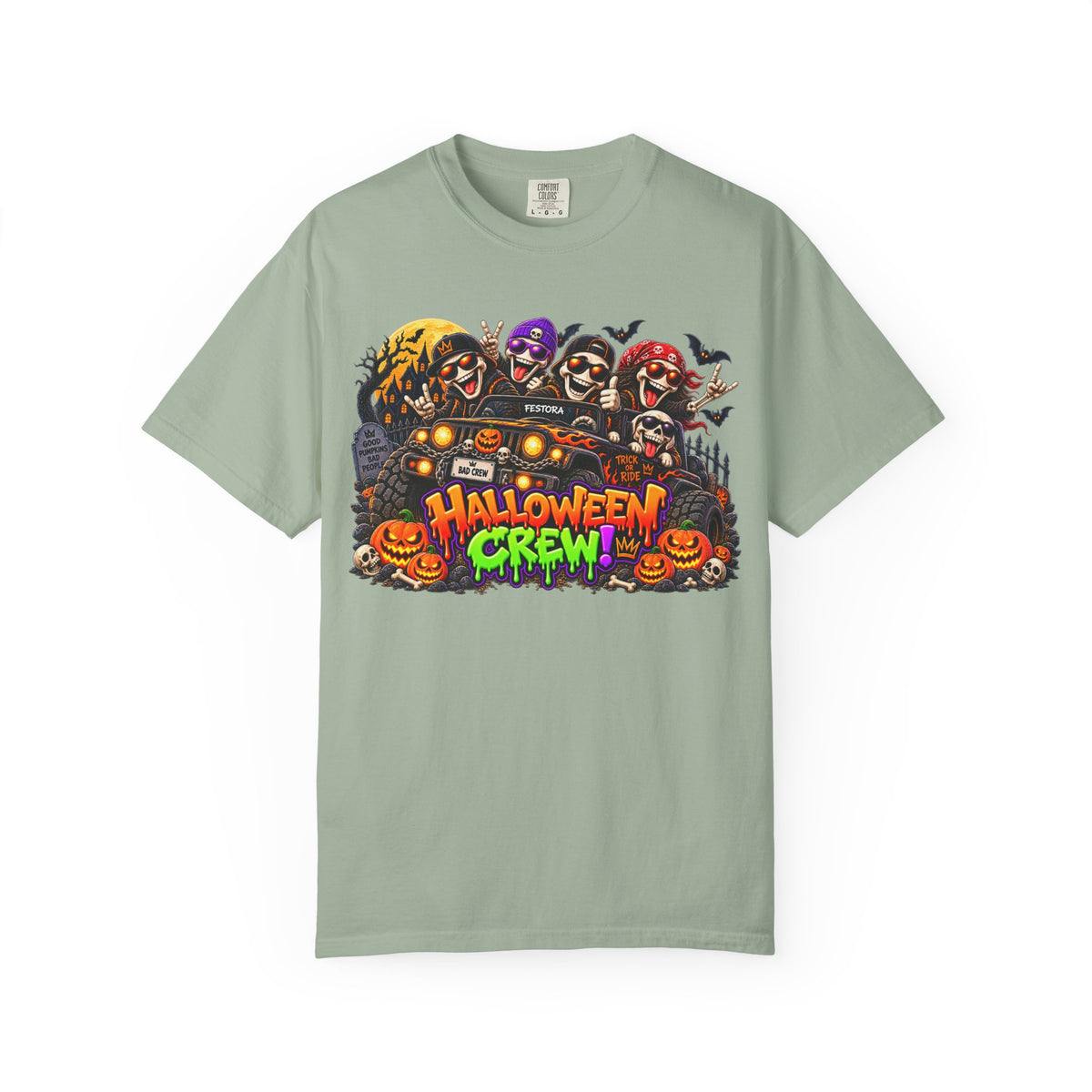 Halloween Crew T-Shirt – Skeleton Jeep Spooky Graphic Tee