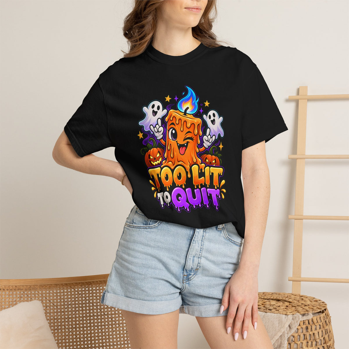 Too Lit to Quit – Funny Halloween Candle T-Shirt
