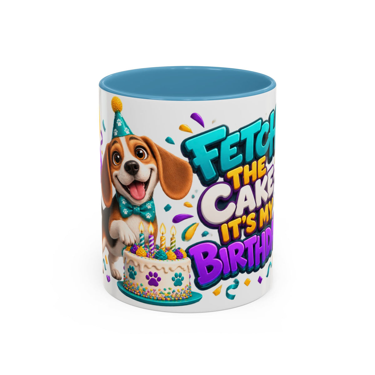 Beagle Birthday Mug – Fetch the Cake White Ceramic Coffee Cup