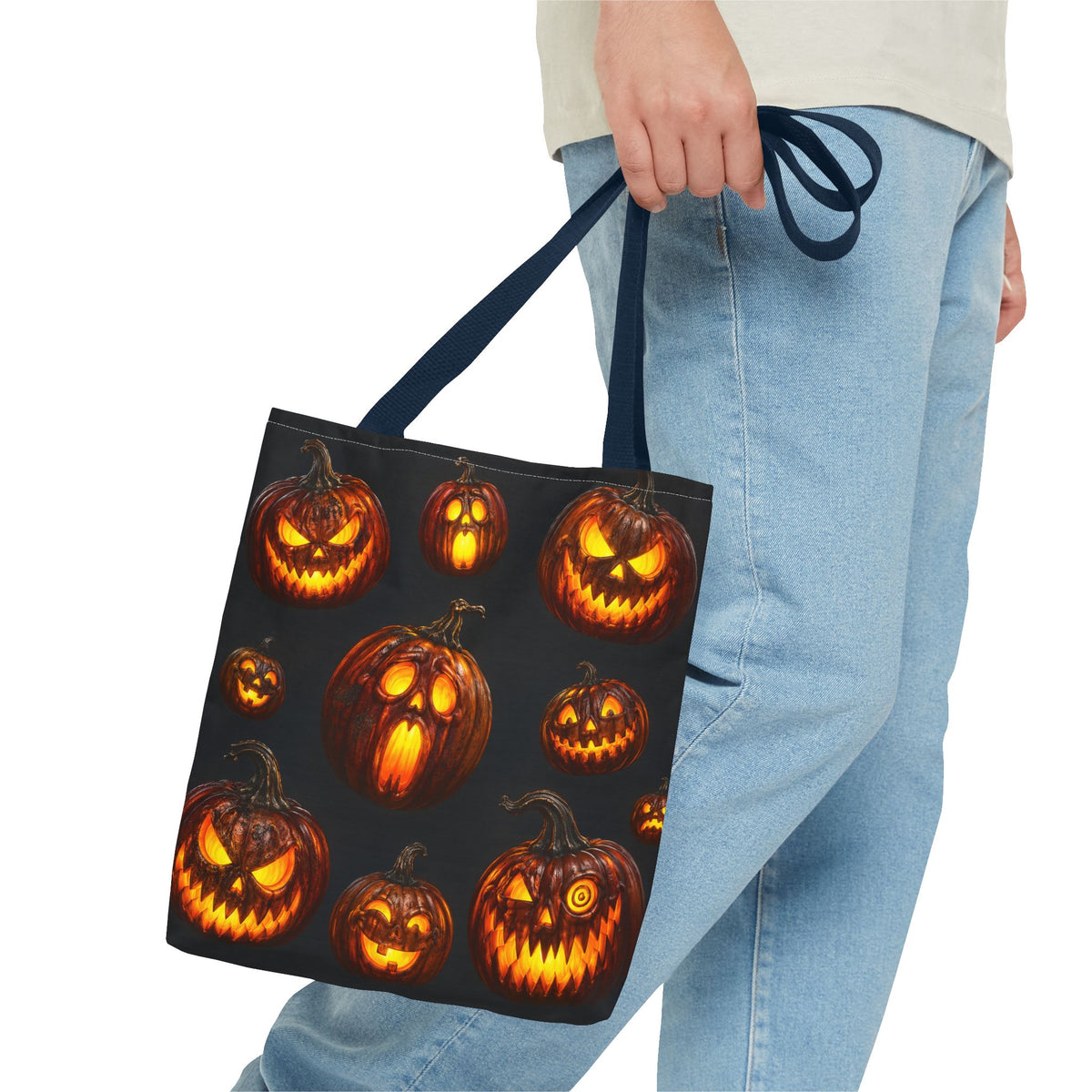 Halloween Jack-o'-Lantern Tote Bag — Spooky Pumpkin All-Over Print Trick-or-Treat Tote