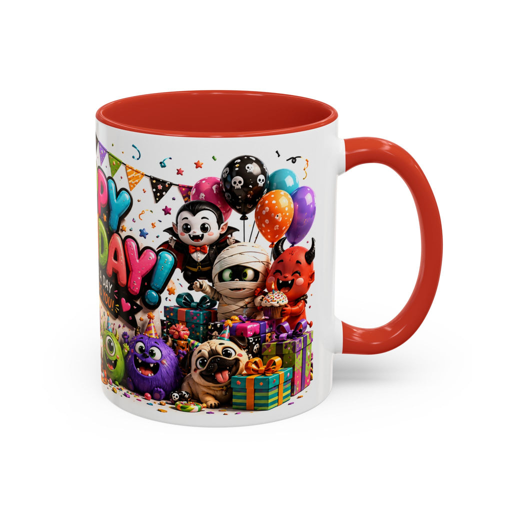 Happy Birthday Accent Coffee Mug — Colorful 3D Birthday Party Design (11/15oz)