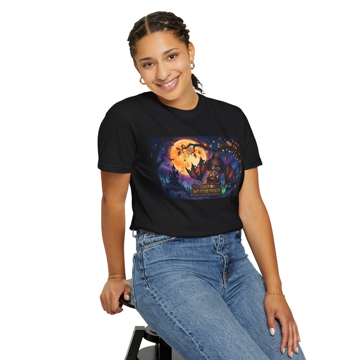 Halloween Night Cat T-Shirt — "Witching Hour" Spooky Moon Graphic Tee
