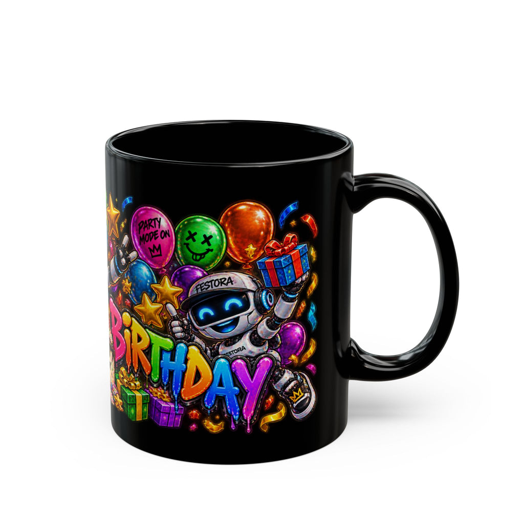 Birthday Robot Mug — Colorful Happy Birthday Gift Coffee Cup (11oz)