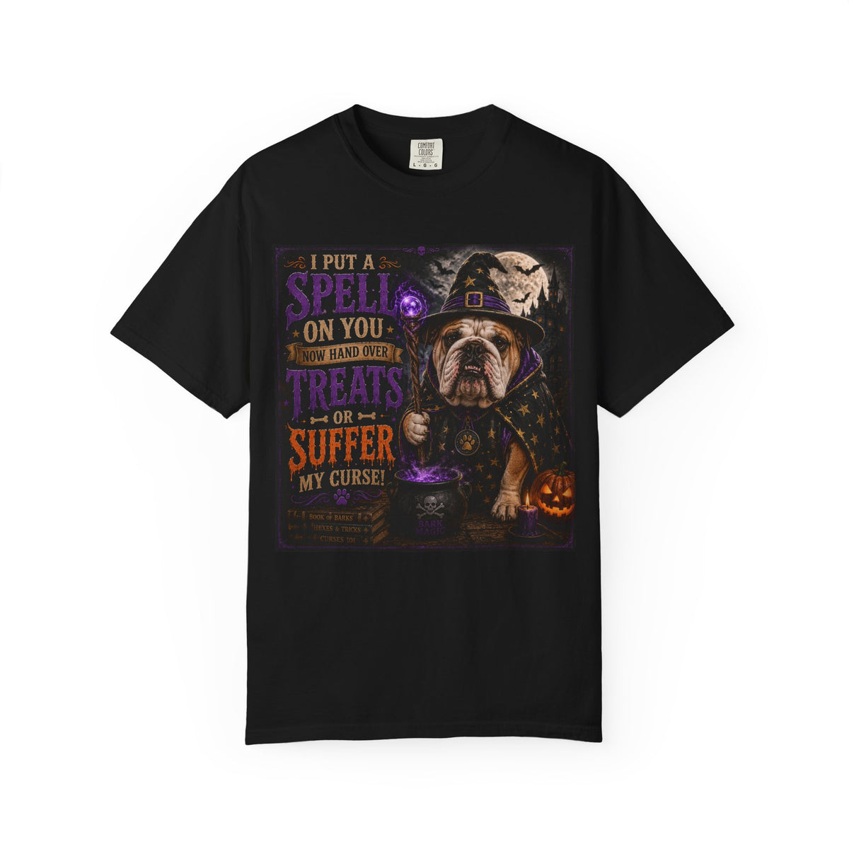 Halloween Bulldog Witch T-Shirt – "I Put a Spell on You" Spooky Dog Tee