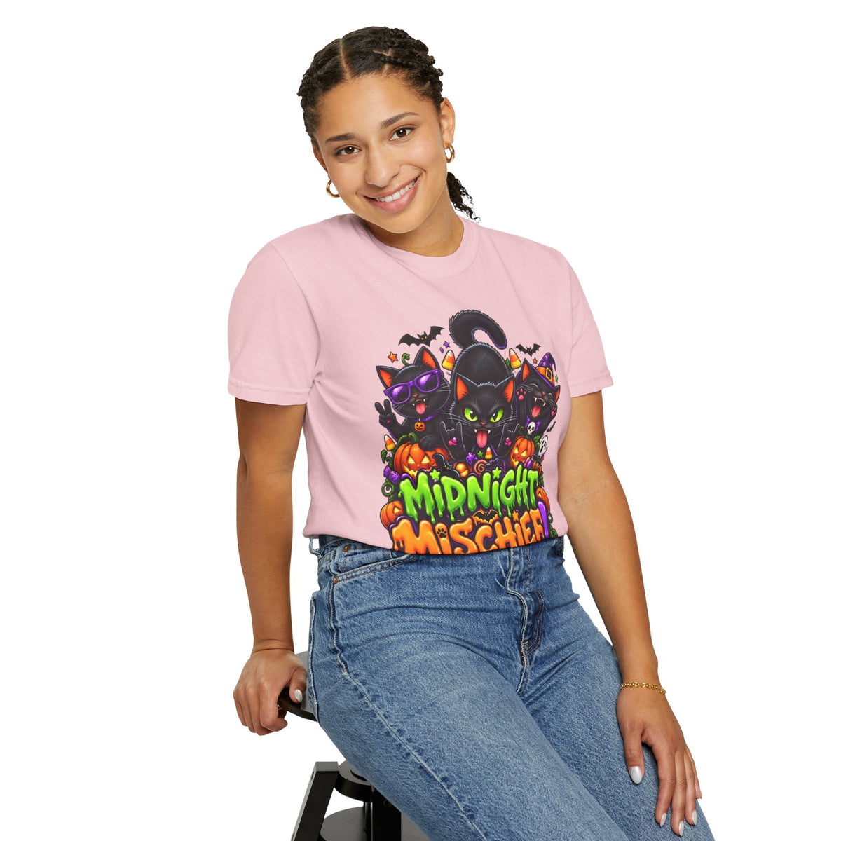 Midnight Mischief Halloween T-Shirt – Funny Black Cat Graphic Tee