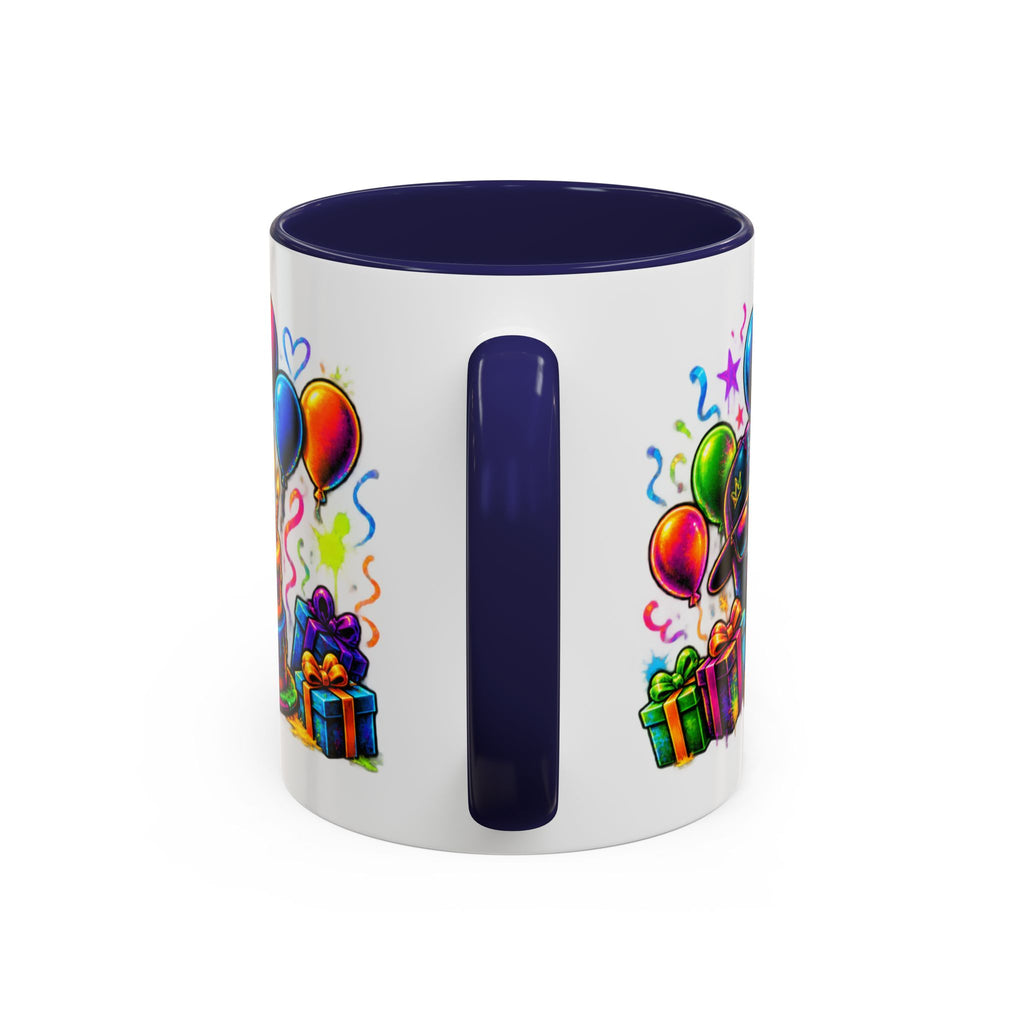 Happy Birthday Accent Coffee Mug – Colorful Graffiti Cake & Balloons (11/15oz)