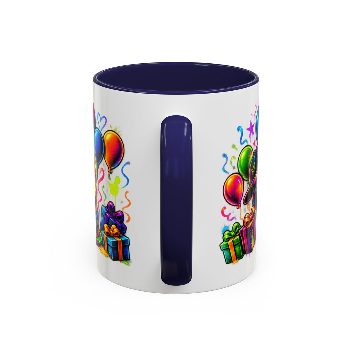 Happy Birthday Accent Coffee Mug – Colorful Graffiti Cake & Balloons (11/15oz)