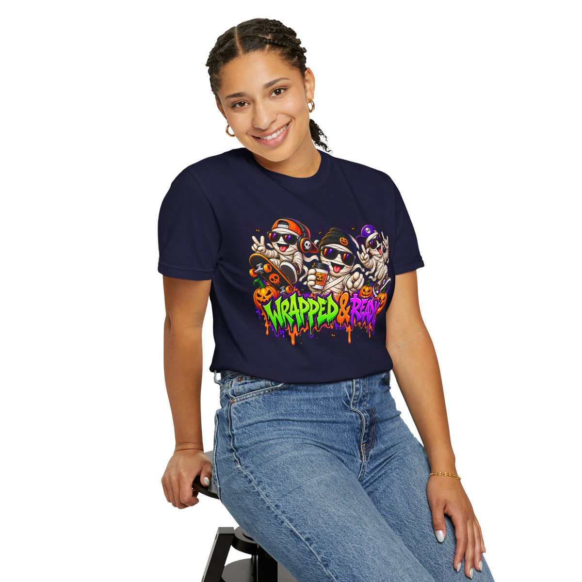 Wrapped & Ready – Halloween Mummy Crew Graphic T-Shirt