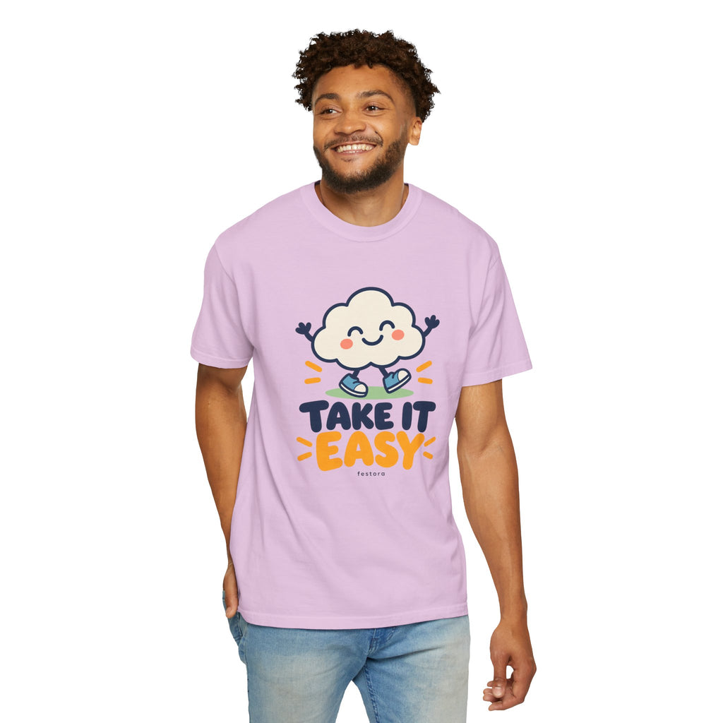 Take It Easy – Happy Cloud Graphic T-Shirt | Festora Everyday