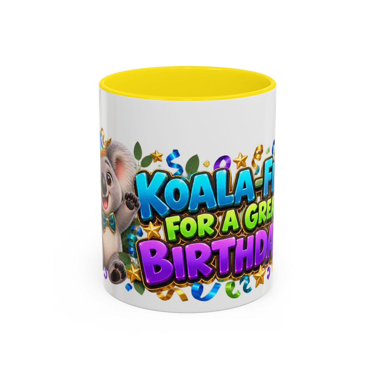 Koala-Fied for a Great Birthday White Mug – Cute Koala Birthday Cup, Colorful Fun Party Gift