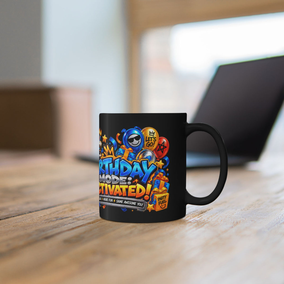 Birthday Mode Activated Black Mug – Festora Nex Robot Birthday Cup