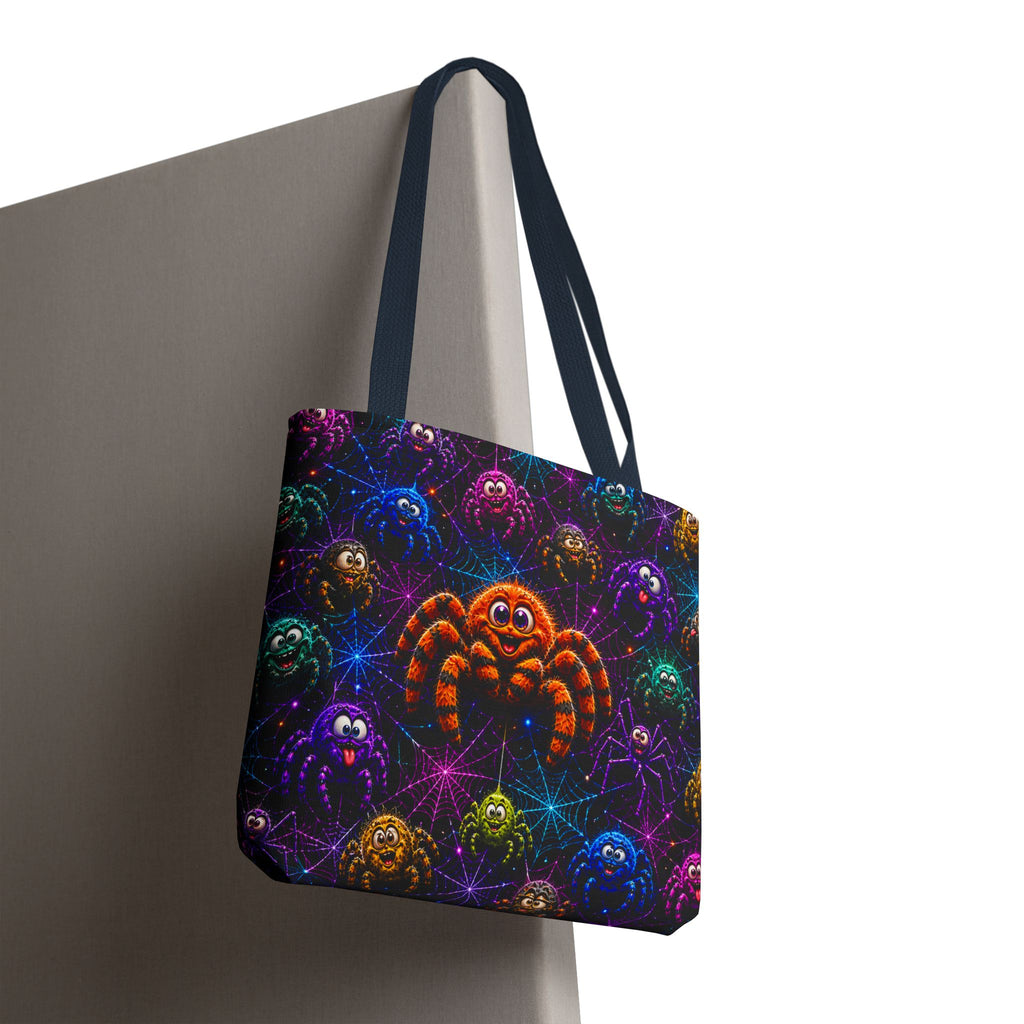 Colorful Crazy Spiders Halloween Tote Bag – Cute 3D Spider Web Pattern